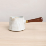 White Ceramic Tea Pitcher Gong Dao Bei with Wooden handle230ml