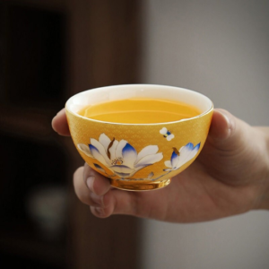 Yellow Ceramic Lotus Tea Bowl 100ml
