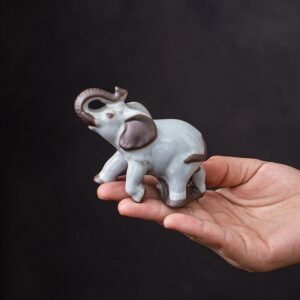 Main view of handcrafted ceramic elephant tea pet for gongfu tea ceremonies