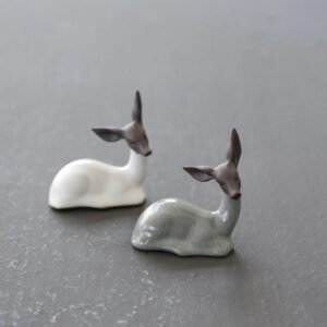 Main view of handcrafted white ceramic lucky deer tea pet for gongfu tea