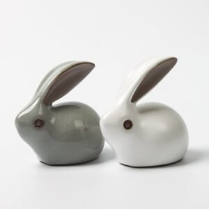 Handcrafted ceramic rabbit tea pet main view, white smooth finish