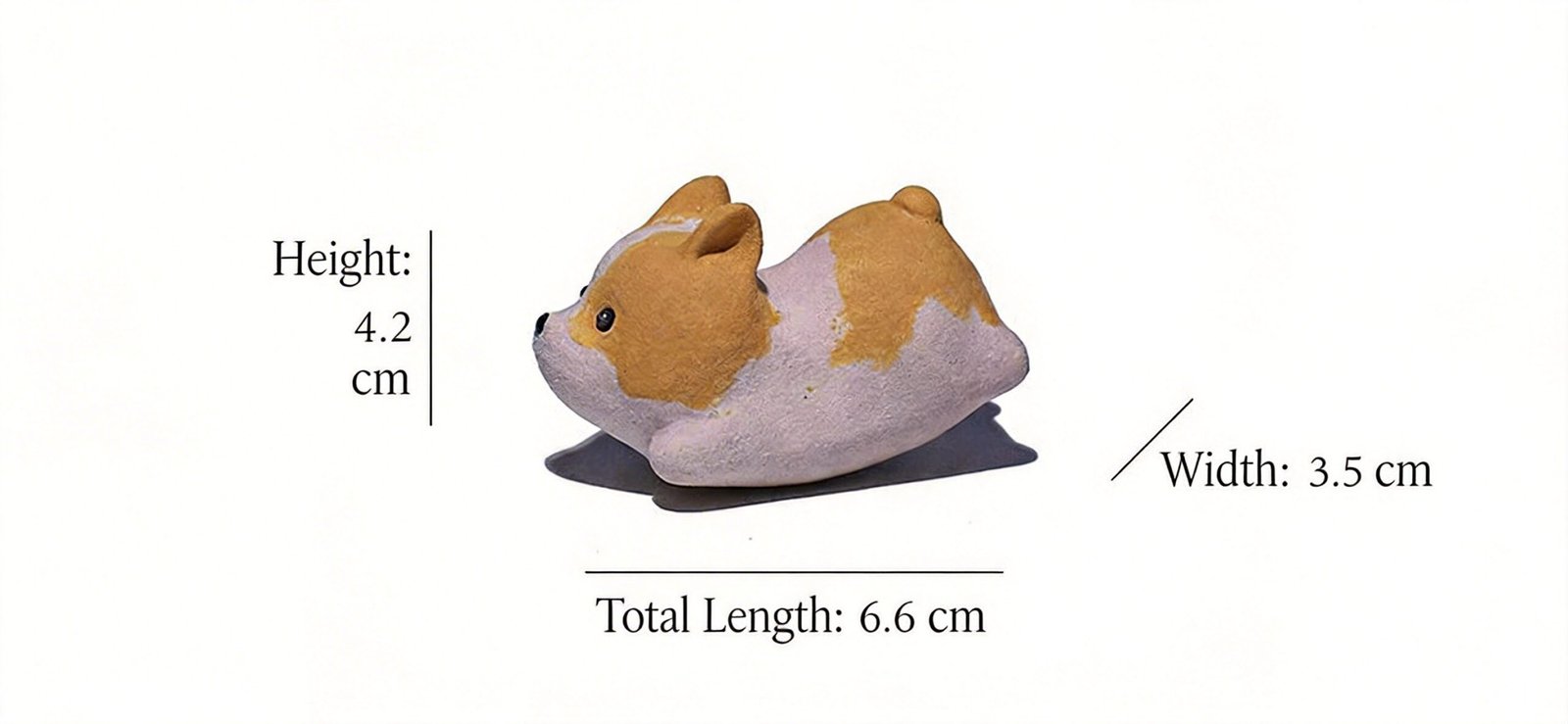 Purple clay Corgi tea pet size dimensions diagram