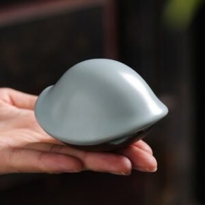 Ru Kiln style celadon tortoise tea pet main front view on tea tray