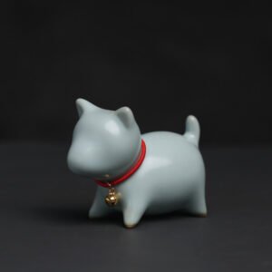 Handcrafted Ru Kiln Blue Ceramic Shiba Inu Tea Pet 8cm, Cute Chinese Tea Accessory