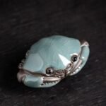 Handcrafted Ru Kiln Celadon Crab Tea Pet | Crackle Glaze Chinese Tea Table Decor