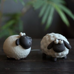 Cute Handmade Ceramic Sheep Tea Pet Set, Cartoon Chinese Zodiac Gongfu Tea Accessory