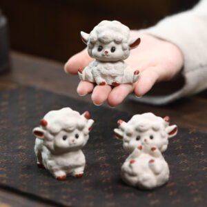 Handmade Cute Ceramic Sheep Tea Pet Set 3 Variants Chinese Gongfu Tea Decor