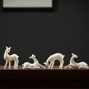 White ceramic deer tea pet full set 4 variants main view