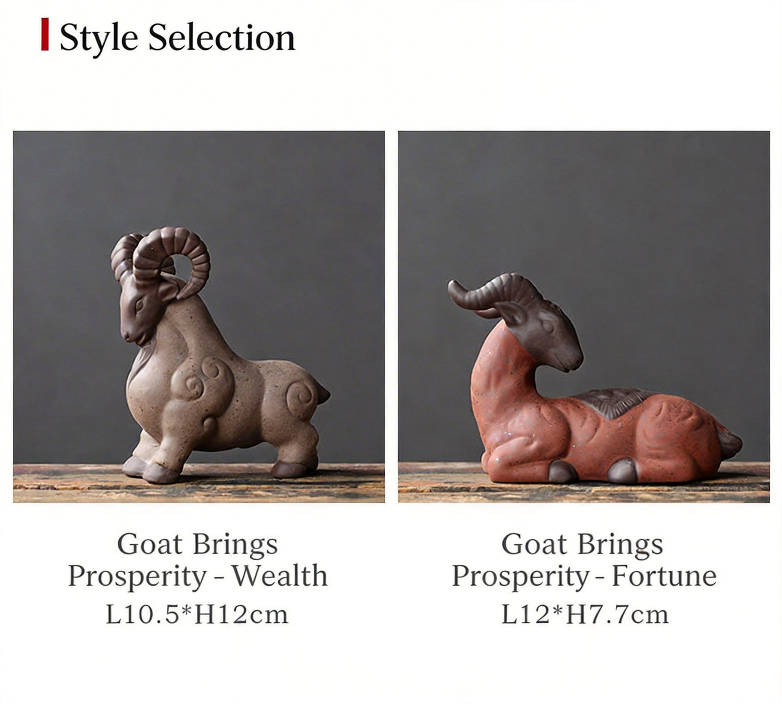 Zisha goat tea pet style and size comparison chart