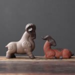 Handmade Yixing Zisha Goat Tea Pet Set of 2, Chinese Auspicious Sanyang Kaitai Tea Decor