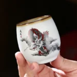 style f 100ml handcrafted chinese crackle glaze ceramic tea cup with dragon pattern