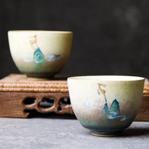 full view of 100ml handcrafted gradient ceramic deer teacup