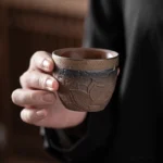 100ml handcrafted rustic clay lotus tea cup main product view