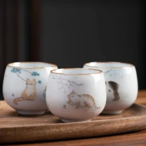 full collection of 120ml hand painted cat ceramic teacups