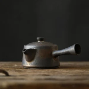 full product view of 120ml retro glazed ceramic japanese kyusu teapot