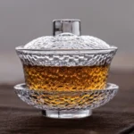 125ml hammered glass gaiwan 3-piece traditional tea set full view