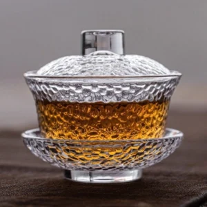 125ml hammered glass gaiwan 3-piece traditional tea set full view