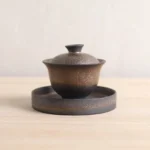 full set view of handcrafted rustic ceramic 130ml gaiwan tea set