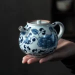 front view of handcrafted 140ml chinese blue and white porcelain teapot