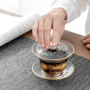 full view 140ml hammered glass gaiwan tea set with gold trim