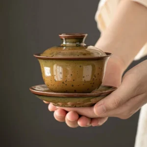 140ml handcrafted speckled gongfu gaiwan tea set front view