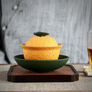 full view of 140ml orange shaped ceramic gaiwan tea set