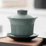 handcrafted 140ml textured ceramic gaiwan tea set main view