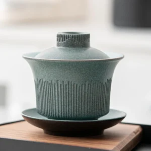 handcrafted 140ml textured ceramic gaiwan tea set main view