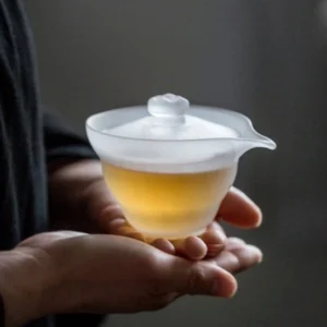 front view of 150ml frosted glass gaiwan tea set