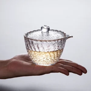 150ml handcrafted hammered clear glass gaiwan tea brewing vessel