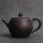full side view of 150ml retro black ceramic japanese teapot
