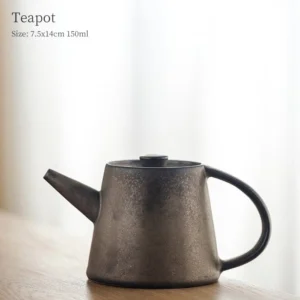 full view 150ml vintage dark gray ceramic teapot
