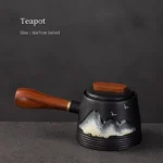 full side view of 160ml ceramic kyusu teapot with wooden handle