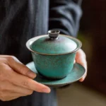 front view of 170ml handmade glazed ceramic chinese gaiwan tea set