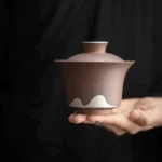 Handcrafted 170ml mountain pattern clay gaiwan front view