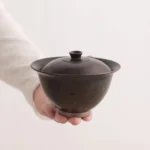 Handcrafted 175ml black ceramic gaiwan front view