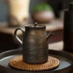 full view of 175ml handcrafted iron rust glaze ceramic teapot