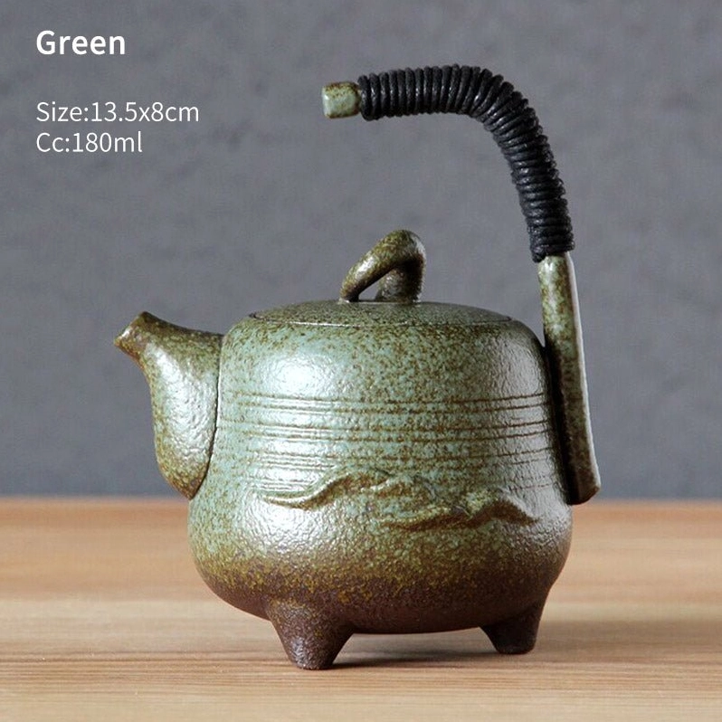180ml handcrafted ceramic wrapped handle teapot in natural green