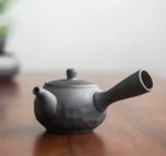 front view of 190ml textured charcoal ceramic kyusu teapot