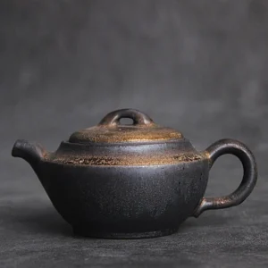 front view of 190ml handcrafted black gilded ceramic chinese teapot