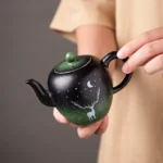 full view of 200ml deer moon green gradient ceramic teapot