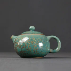 front view of 200ml green splatter ceramic gongfu xishi teapot