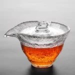 200ml hammered textured glass gaiwan tea pitcher on neutral background