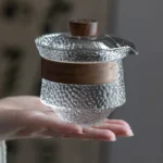 full set of 200ml hammered glass gaiwan tea set with wood handle