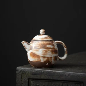 main view of 200ml handcrafted dragon egg wabi-sabi ceramic teapot