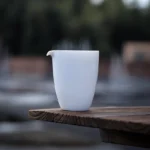 full view of 200ml pure white ceramic gong dao bei tea pitcher