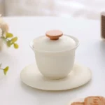 200ml white porcelain gaiwan with wooden lid knob complete set