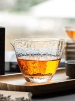 350ml hand hammered clear glass gong dao bei glass tea pitcher front view