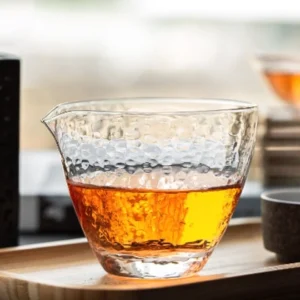 350ml hand hammered clear glass gong dao bei glass tea pitcher front view