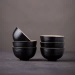 set of 6 black ceramic 30ml gongfu tea cups full set view